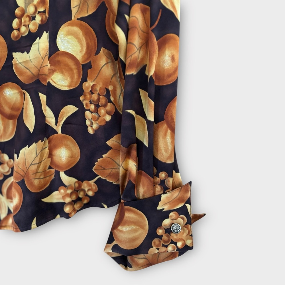 Vintage Dana B. and Karen Brown Gold Autumn Leaves Silk Blouse Women’s Size 6 - Picture 3 of 8